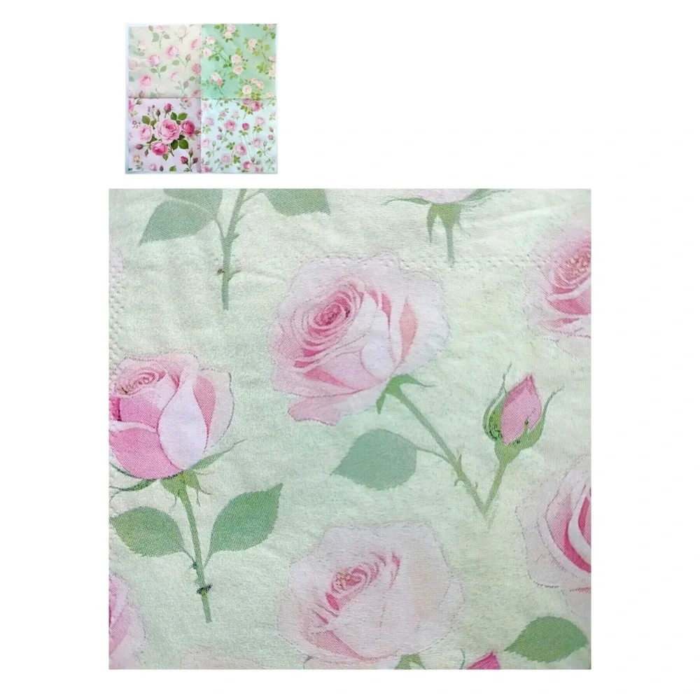 Set of 20 Four Unique Designs of Roses in One Floral Luncheon Napkins